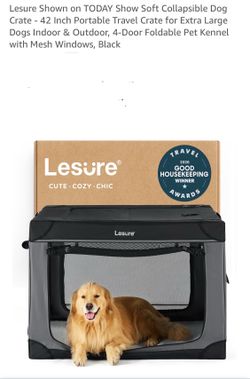 Lesure Shown on TODAY Show Soft Collapsible Dog Crate - 42 Inch Portable Travel Crate for Extra Large Dogs Indoor & Outdoor, 4-Door Foldable Pet Kenne