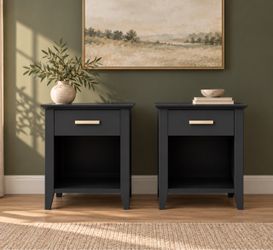Pair of Wood Black Nightstands - 2