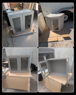 New Wall cabinets! Light gray with glass doors! Prices and sizes are in the description