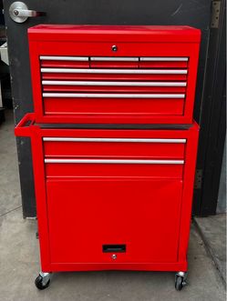 NEW 8-Drawer Rolling Tool Chest Cabinet Combo – 24.5” Red – Keys Included