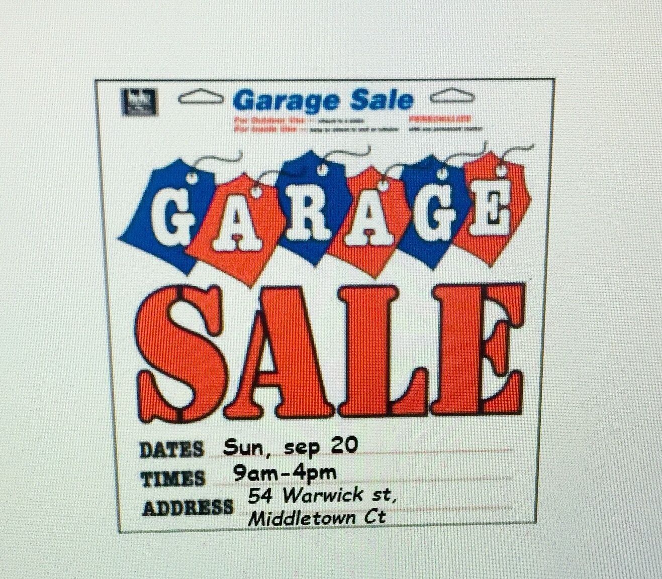 Tag sale from 9am-4pm at 54 Warwick st Middletown ct