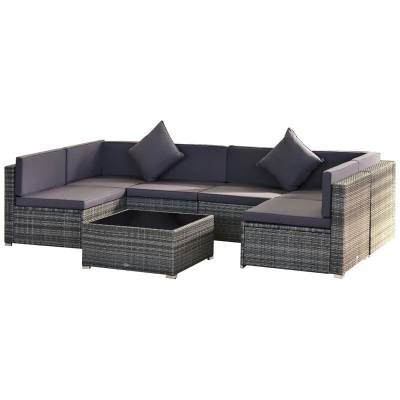 7PC Rattan Wicker Sofa Set Sectional Couch Cushioned Furniture Patio Outdoor grey-grey