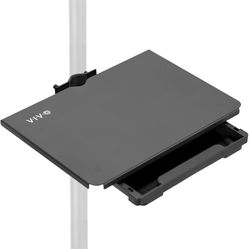 VIVO Steel 14 x 10 inch Pole Mount Shelf with Drawer for TV Cart, Speaker Stand, and More, Clamp-on Utility Storage Platform, Black, MOUNT-SF13D