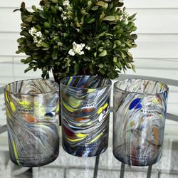 Murano 12oz Glasses Swirl Multi Color Motif Made in Italy Set of 3