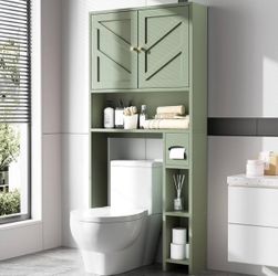 65.4" Over the Toilet Storage Cabinet, 29.1" Wide Bathroom Organizer with Toilet Paper Holder