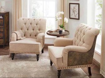 Set of 2 Pu Lounge Living Room Accent Chairs( beige)