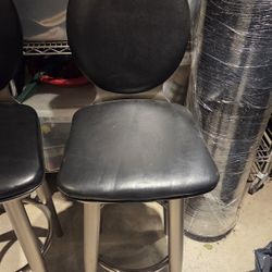 3 Bar Height Chairs Black Leather Swivel 