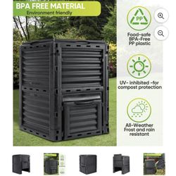 80 Gal Compost Bin Fertilizer Tumbler Container, Black