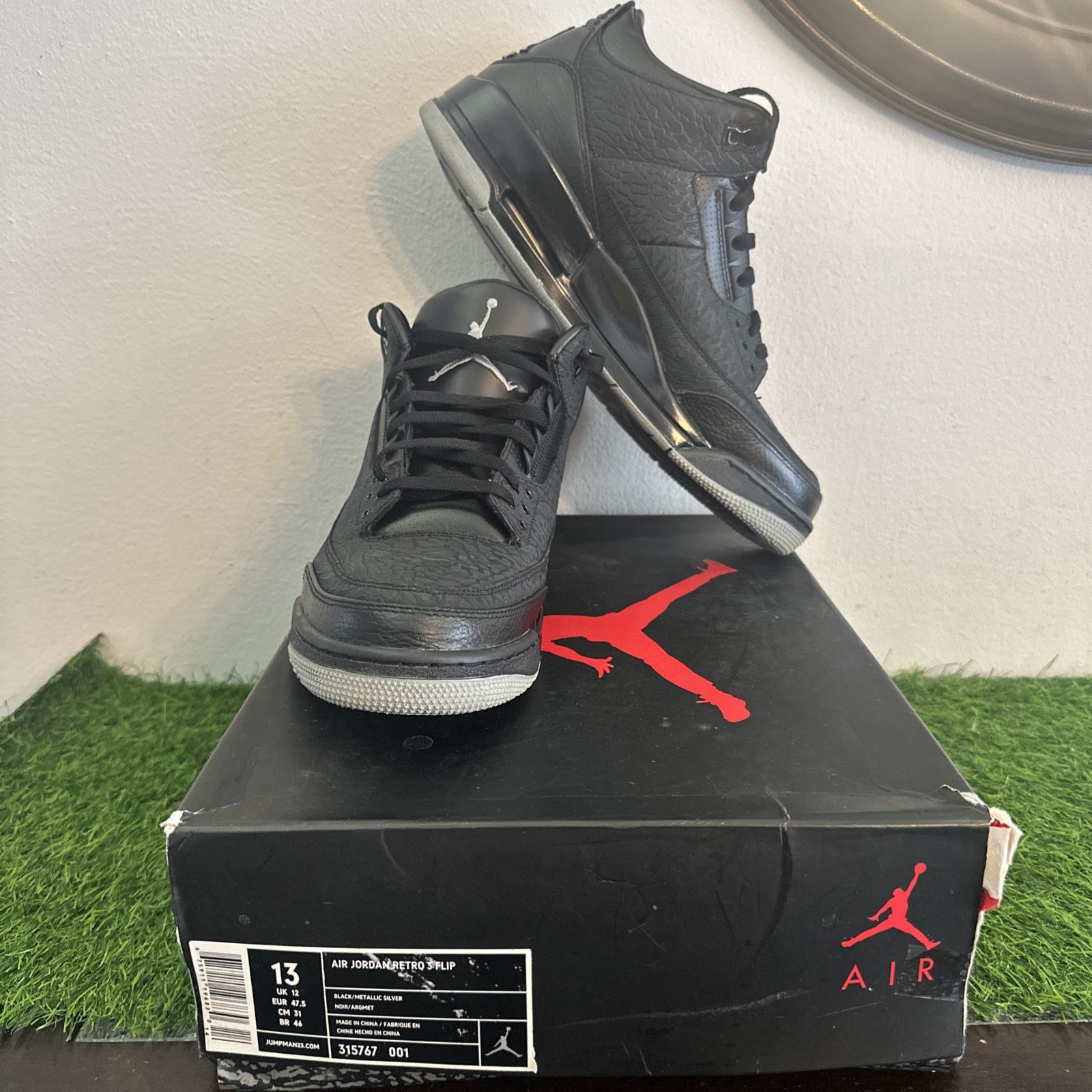 Size 13- Nike Air Jordan 3 Retro Black Flip Metallic Silver 315767-001 RARE 2011