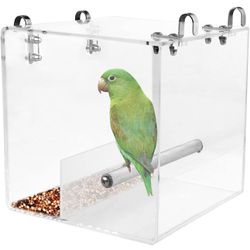 No Mess Bird Feeder, Bird Feeder for Cage, Acrylic Automatic Seed Container Parrot Food Holder Bird Feeder Animal Cage Water Food Holder for Parrot Pa