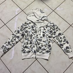 White camo bape shark zip up 