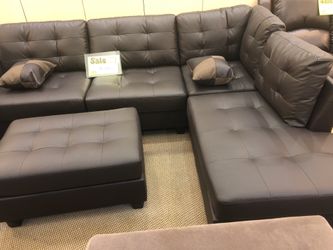 Dark Brown Sectional Sofa with Ottoman