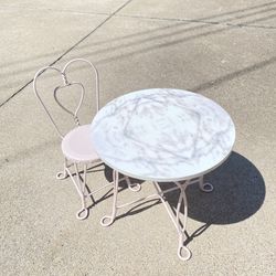American Girl Bistro Pink Marble Table Chair