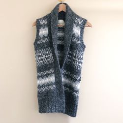 Kenji Anthropologie • Sweater Vest Cardigan • Medium Grey White Fair Isle Alpaca