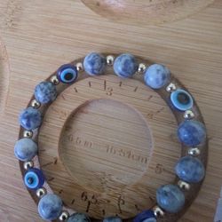 8mm Blue Dot Jasper Evil Eye Bracelet