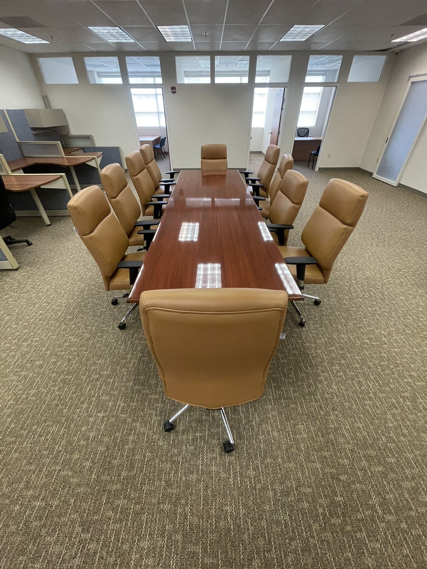 High end wood executive conference table with plush leather executive ...