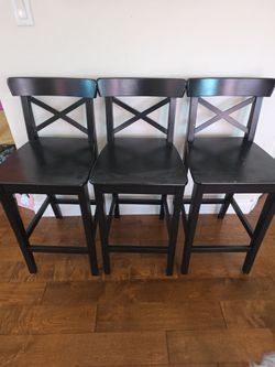 Three Sturdy Black Wood Chairs
