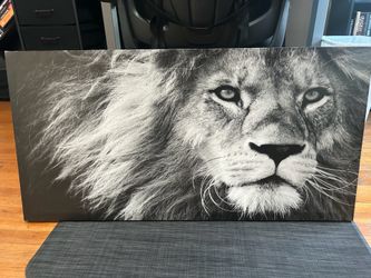 Large Black & White Lion Wall Art – 20” x 40” (Modern Statement Piece)