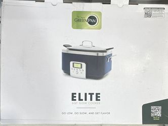 GreenPan Elite 6 Qt Slow Cooker w/ LCD Timer Temp Control, Blue/Silver SS