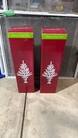 Set Of 2 Mini Prelit Trees