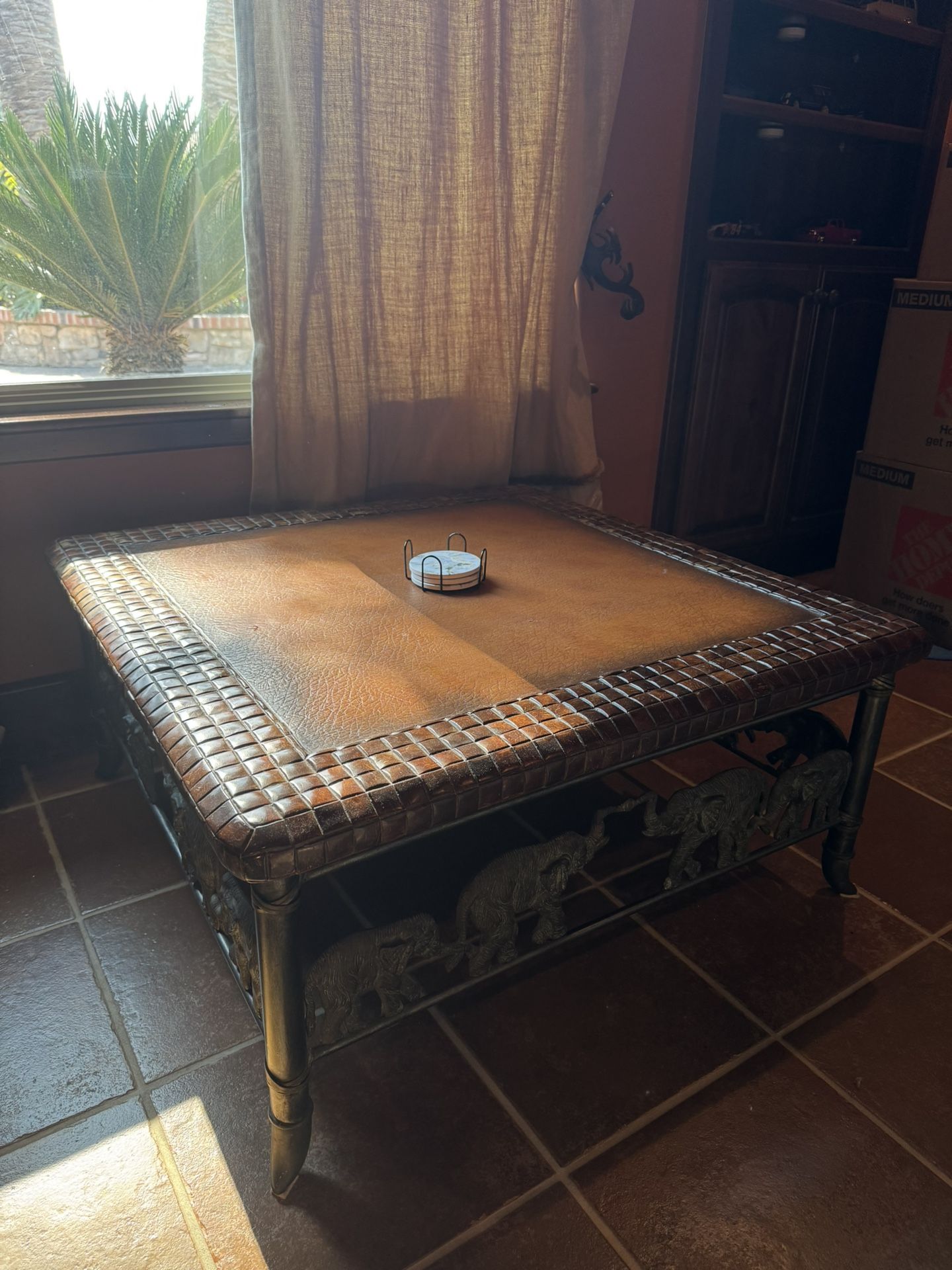 Maitland Smith Elephant Figural & Leather Coffee Table
