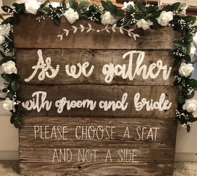 Wedding sign with floral garland