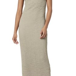 The Drop Womens Lena High Neck Textured Midi Dress L Gray