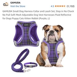 Purple Gamuda Small Dog Harness Collar and Leash Set