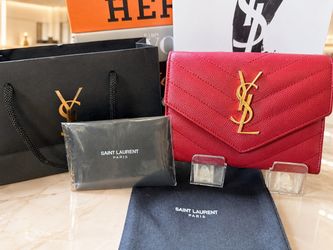 Saint Laurent Red Chevron Quilted Leather Envelope Wallet