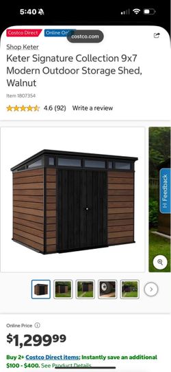 Keter Signature Collection 9x7 Modern Outdoor Storage Shed, Walnut