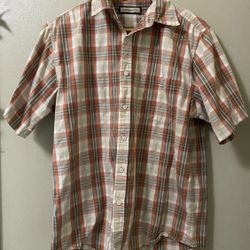 G.H. Bass & Co Orange Beige Plaid Button-Up Short Sleeve Shirt Men's size M