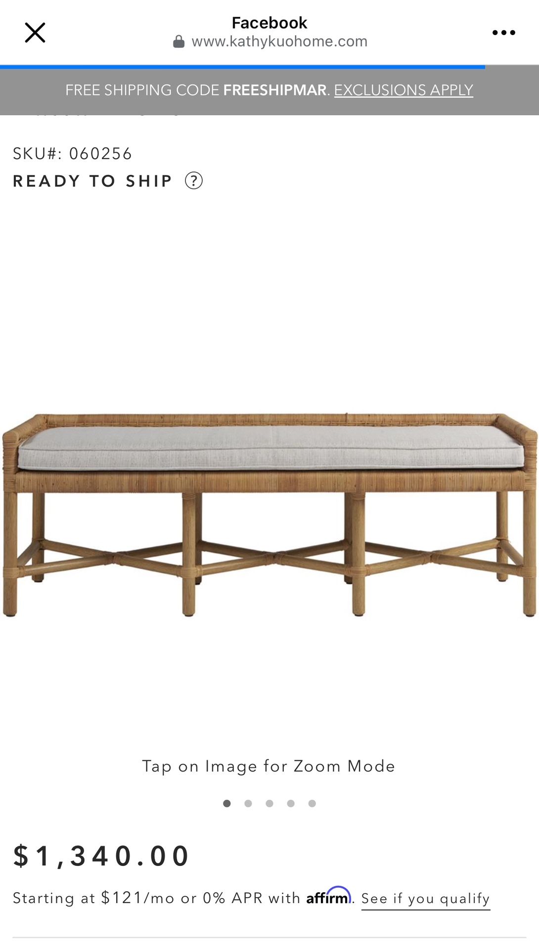 Ariah Coastal Beach White Upholstered Wicker Rattan Bench