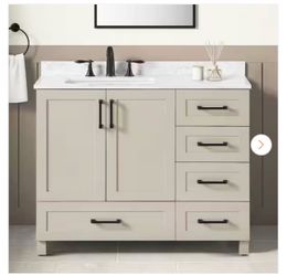 Tobana 42 in. Single Sink Freestanding Beige Bath Vanity with White Engineered Marble Top (Assembled)
