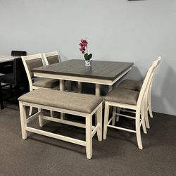 6PC Counter Height Dining Table Set w/ Lazy Susan 