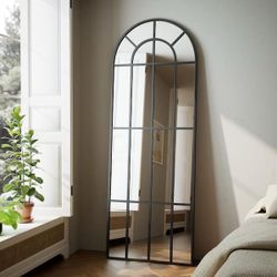 Black 25 in. W x 69 in. H Arched Windowpane Modern Aluminum Alloy Framed Full Length Mirror Floor Mirror