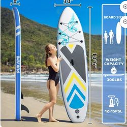 New 10'6" Inflatable Stand Up Paddle Board with Premium SUP Paddle Board Accessories & Carry Bag,Paddle,Pump,Leash,Wide Stable Design,Non-Slip Deck,Su