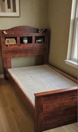 Twin Wood Bed Frame with Low-Profile Box Spring price is firm