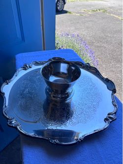 Spanish Silver Plated Serving Tray with Dipping Bowl