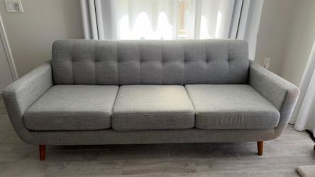 Bob’s Furniture “Bettie” 86” Gray Sofa - Mid-Century Modern (Memory Foam)
