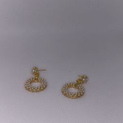 Gold and Pearl Circle Earrings