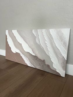 48x24 Extra LARGE Hand Painted Neutral Beige Waves 3D Plaster Art Textured Canvas