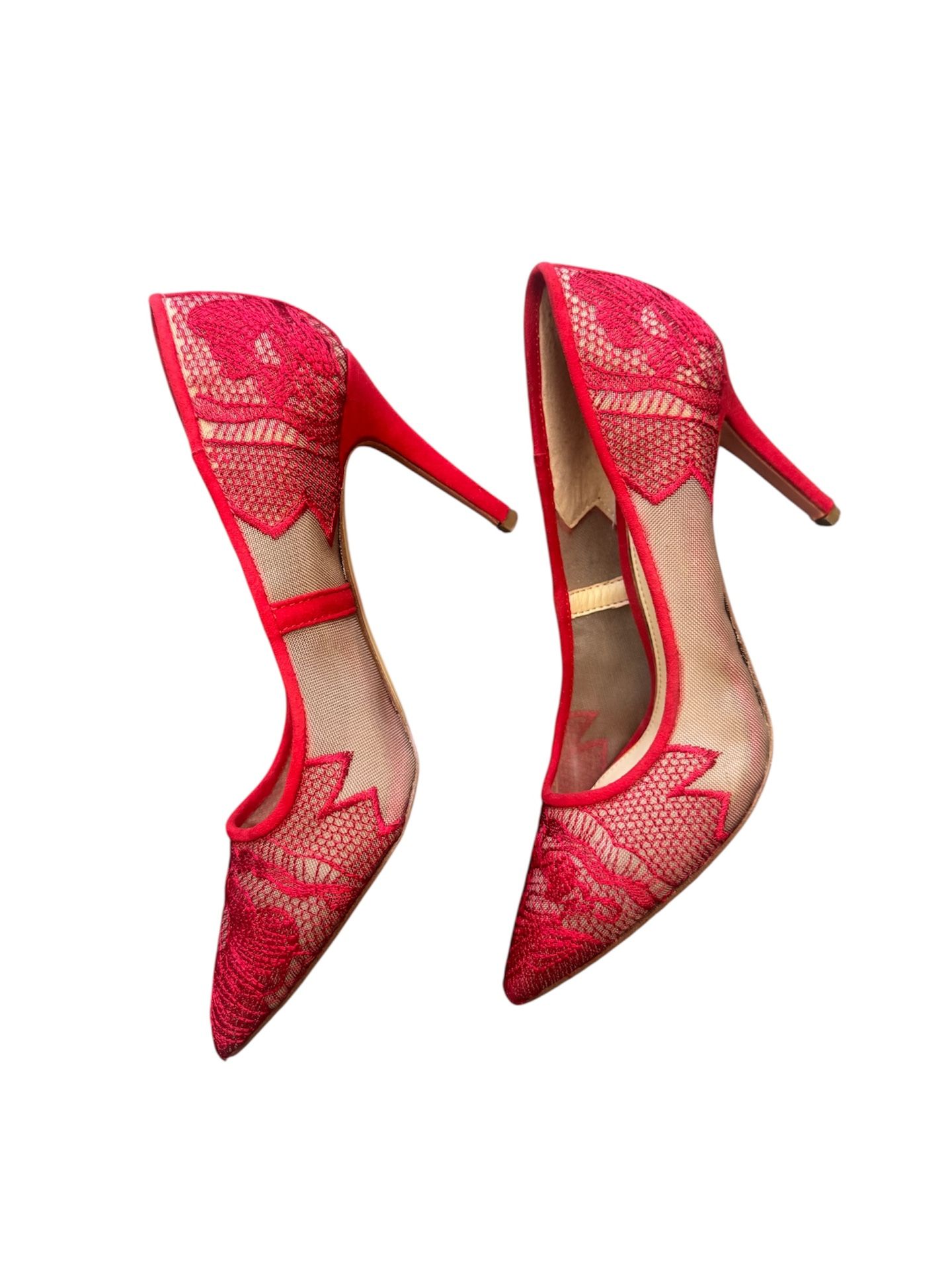 Red lace Jessica Simpson Embroidered high heel Stiletto Pumps Size 6 1/2 