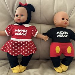 Disney Parks Mickey & Minnie Mouse Plush Baby Dolls Collectible Toys Vintage 