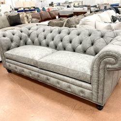 New 94” Leather Chesterfield — 8 Way Hand Tied