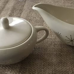 Vintage Scio Gold Atomic Starburst Pattern Sugar And Creamer Set