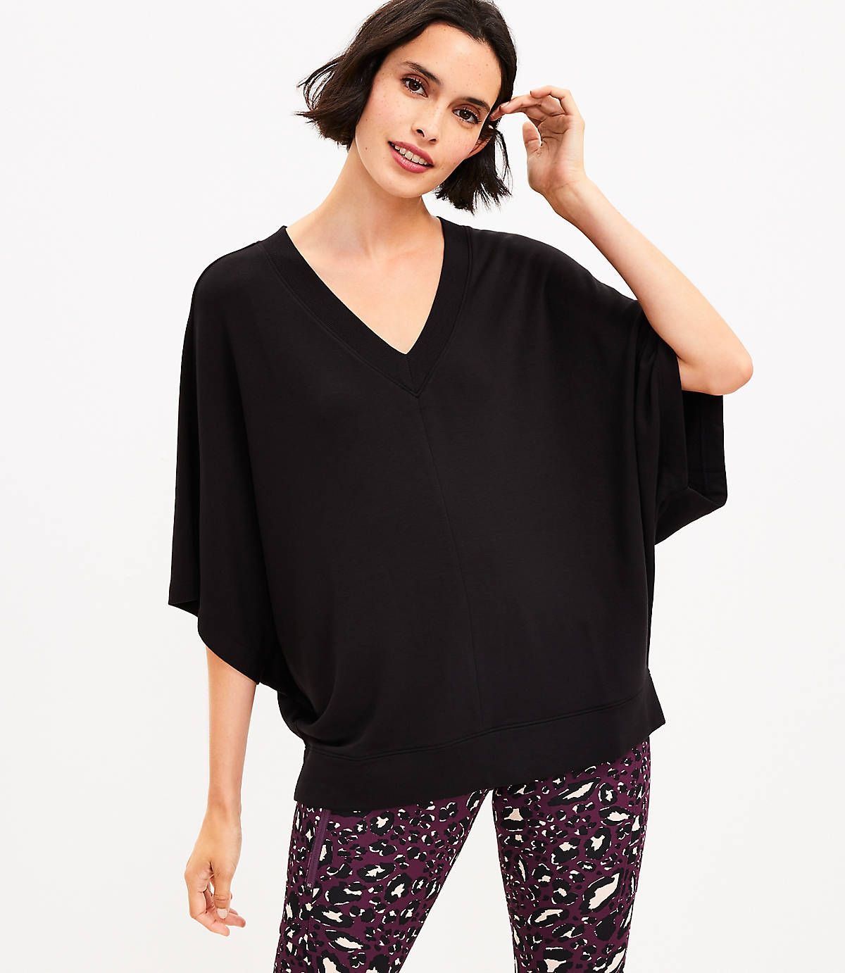 Lou & Grey Signaturesoft jersey V-Neck dolman sleeve poncho top size L large NEW