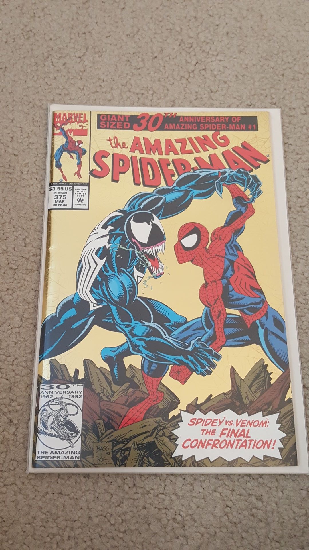Marvel Comics Amazing Spider-Man 375 Venom vs Spidey the final confrontation gold foil