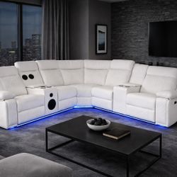 New Sectional White Leather Reclining 