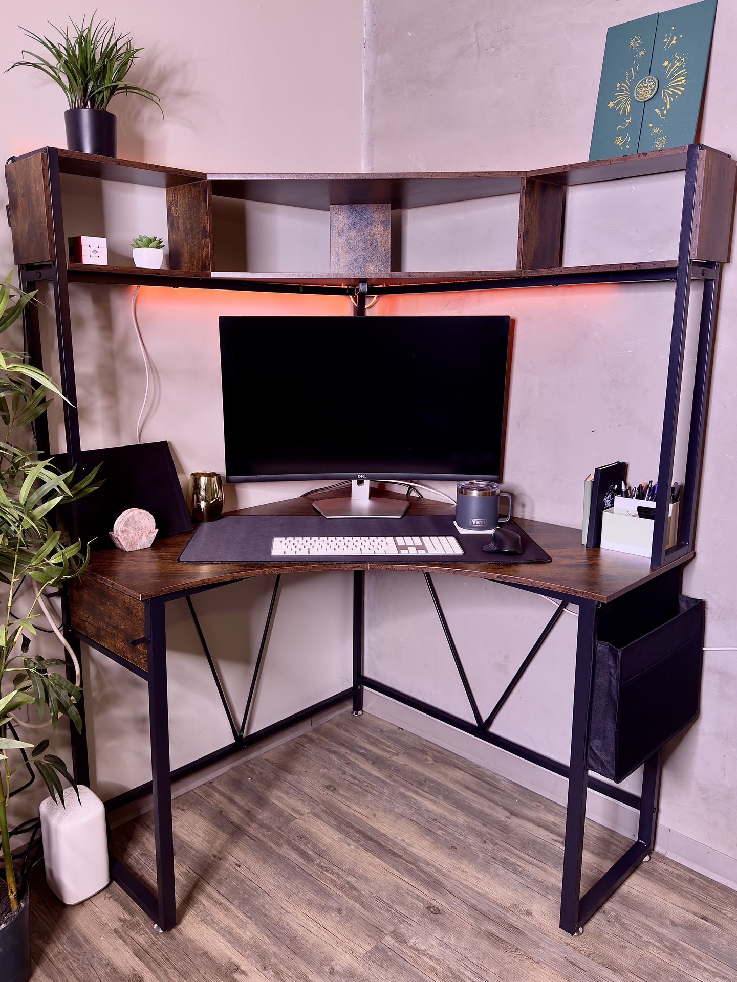 🪴 Corner Desk w/ LED Lights + Free Chair – Like New