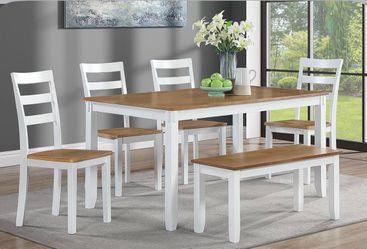 6-Piece Dining Set Table + 4 Chairs + Bench